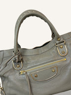 Metallic Edge Motorcycle City Bag Grey Grained Chevere Leather