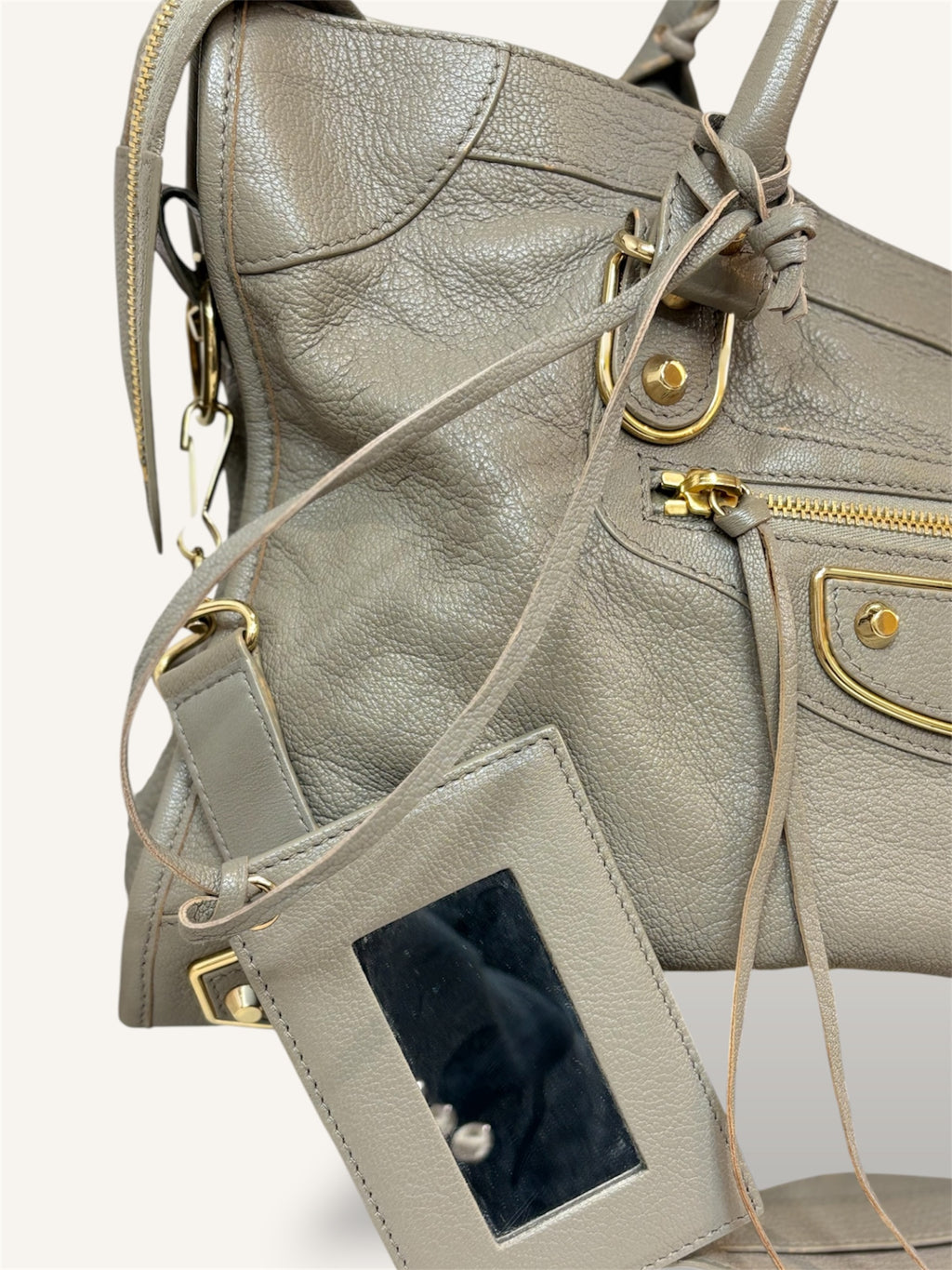 Metallic Edge Motorcycle City Bag Grey Grained Chevere Leather