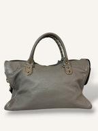 Metallic Edge Motorcycle City Bag Grey Grained Chevere Leather