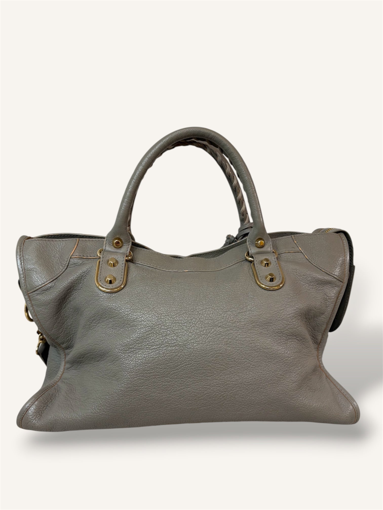 Metallic Edge Motorcycle City Bag Grey Grained Chevere Leather