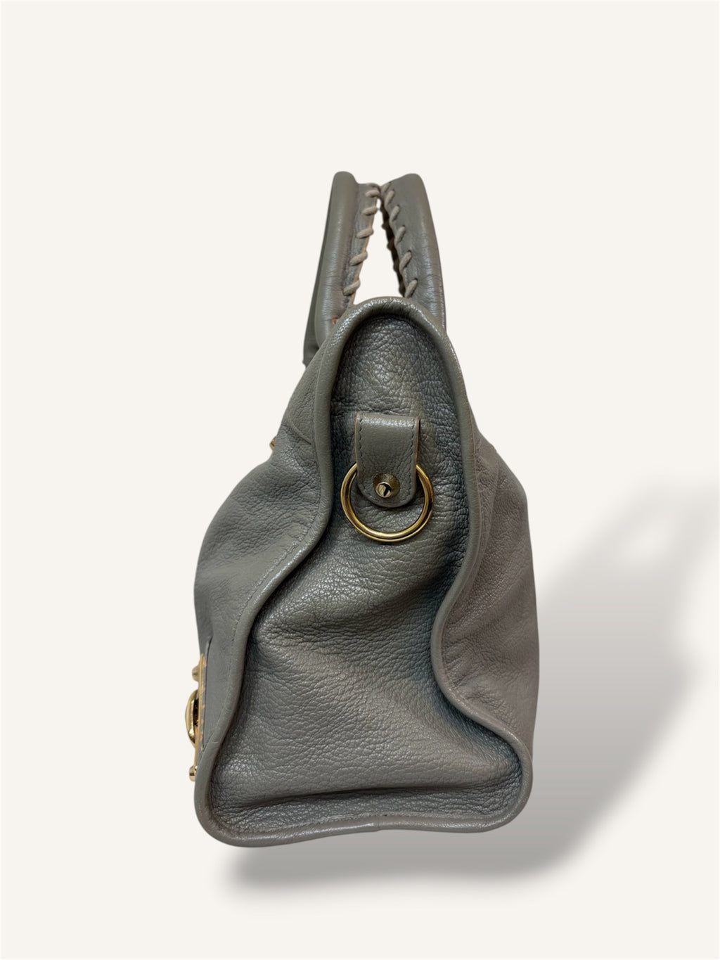 Metallic Edge Motorcycle City Bag Grey Grained Chevere Leather
