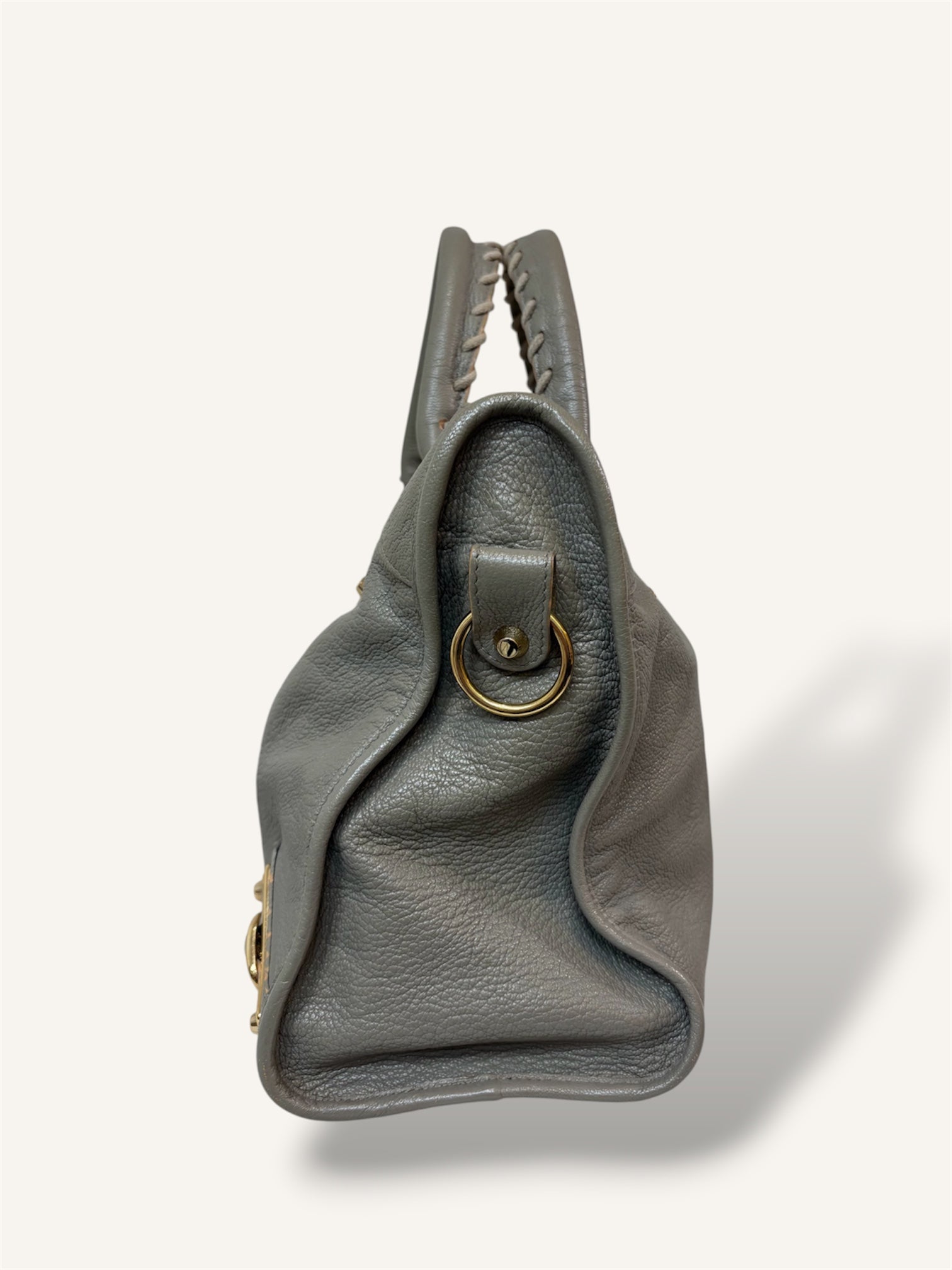 Metallic Edge Motorcycle City Bag Grey Grained Chevere Leather