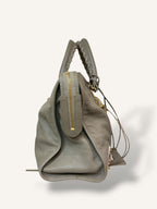 Metallic Edge Motorcycle City Bag Grey Grained Chevere Leather
