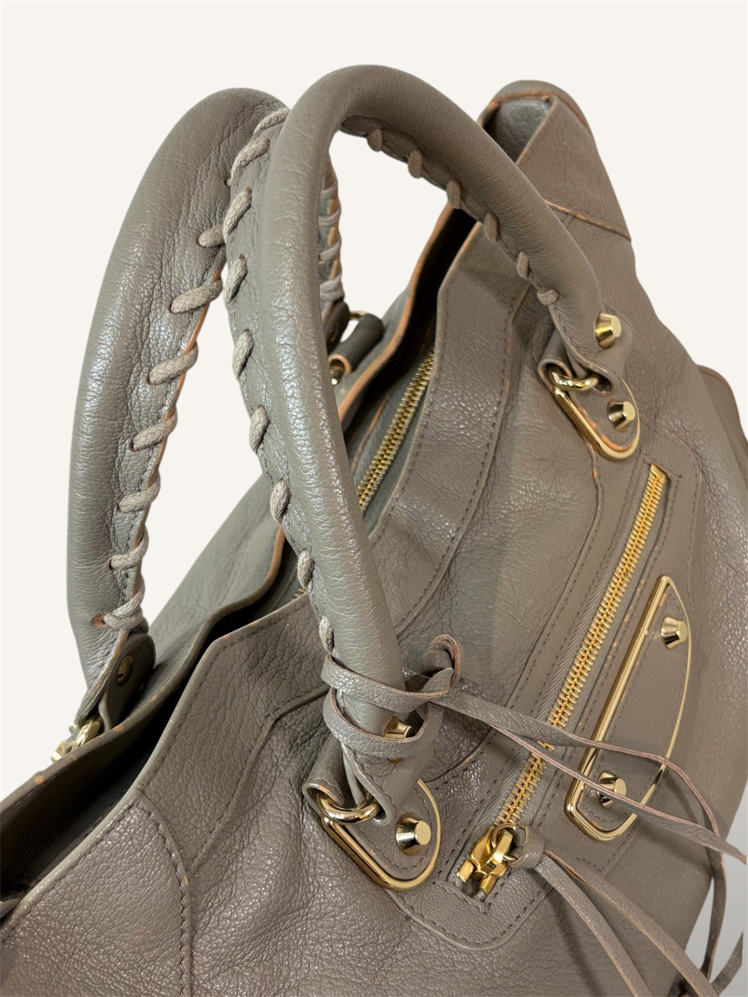 Metallic Edge Motorcycle City Bag Grey Grained Chevere Leather