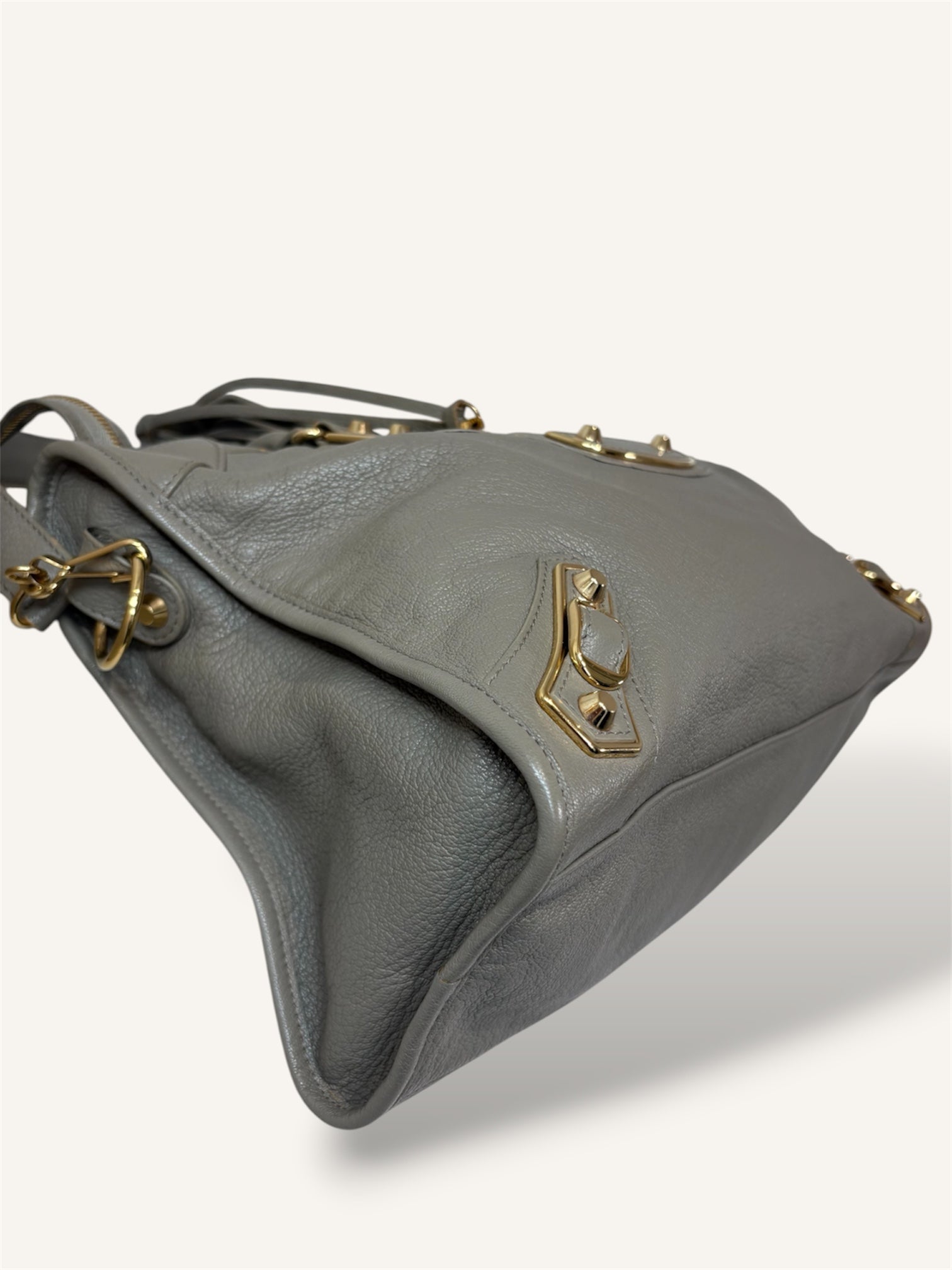 Metallic Edge Motorcycle City Bag Grey Grained Chevere Leather