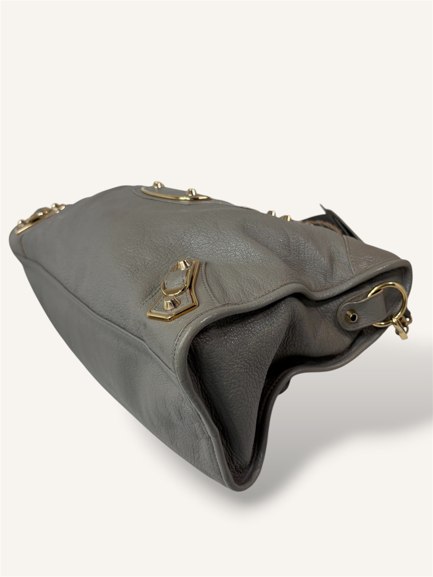 Metallic Edge Motorcycle City Bag Grey Grained Chevere Leather