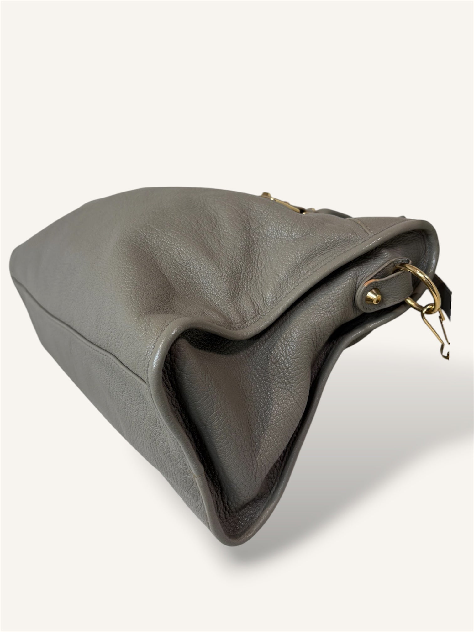 Metallic Edge Motorcycle City Bag Grey Grained Chevere Leather
