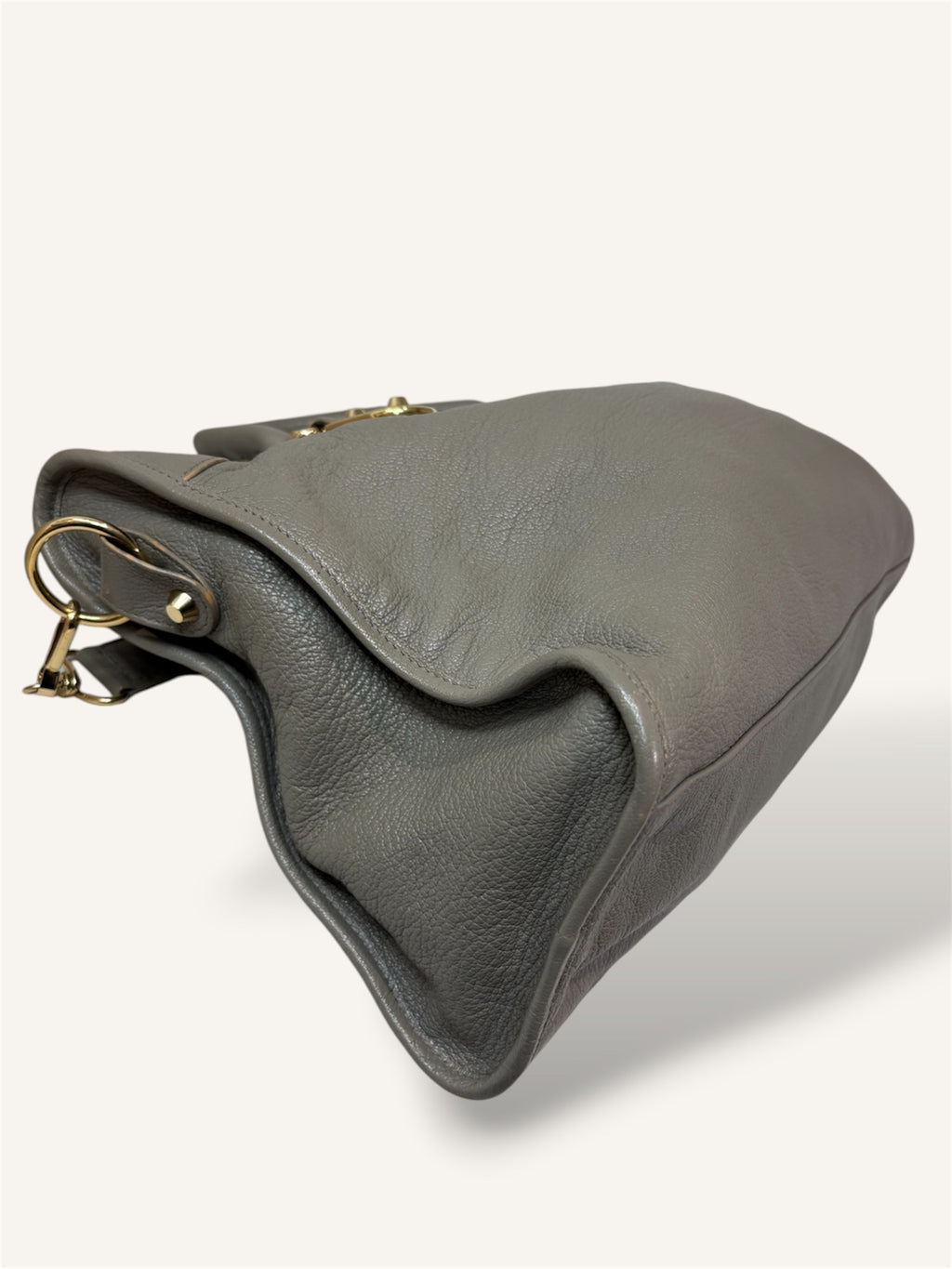 Metallic Edge Motorcycle City Bag Grey Grained Chevere Leather