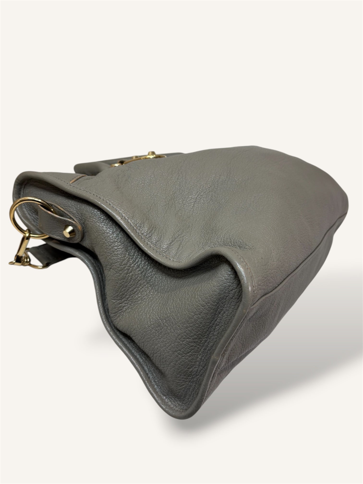 Metallic Edge Motorcycle City Bag Grey Grained Chevere Leather