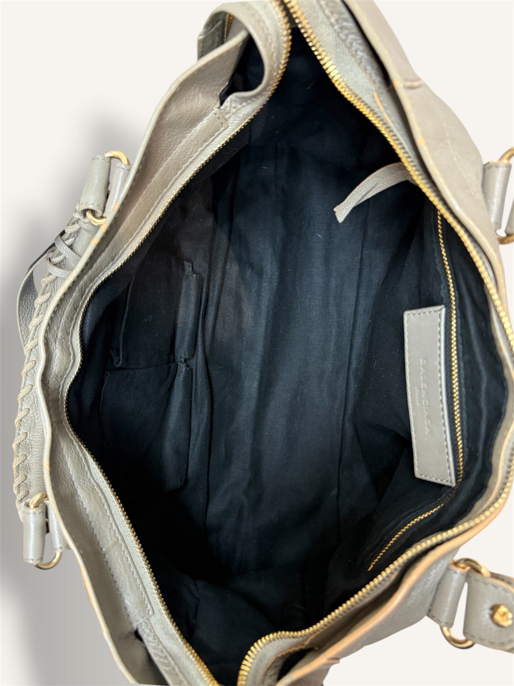 Metallic Edge Motorcycle City Bag Grey Grained Chevere Leather
