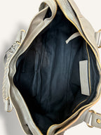 Metallic Edge Motorcycle City Bag Grey Grained Chevere Leather