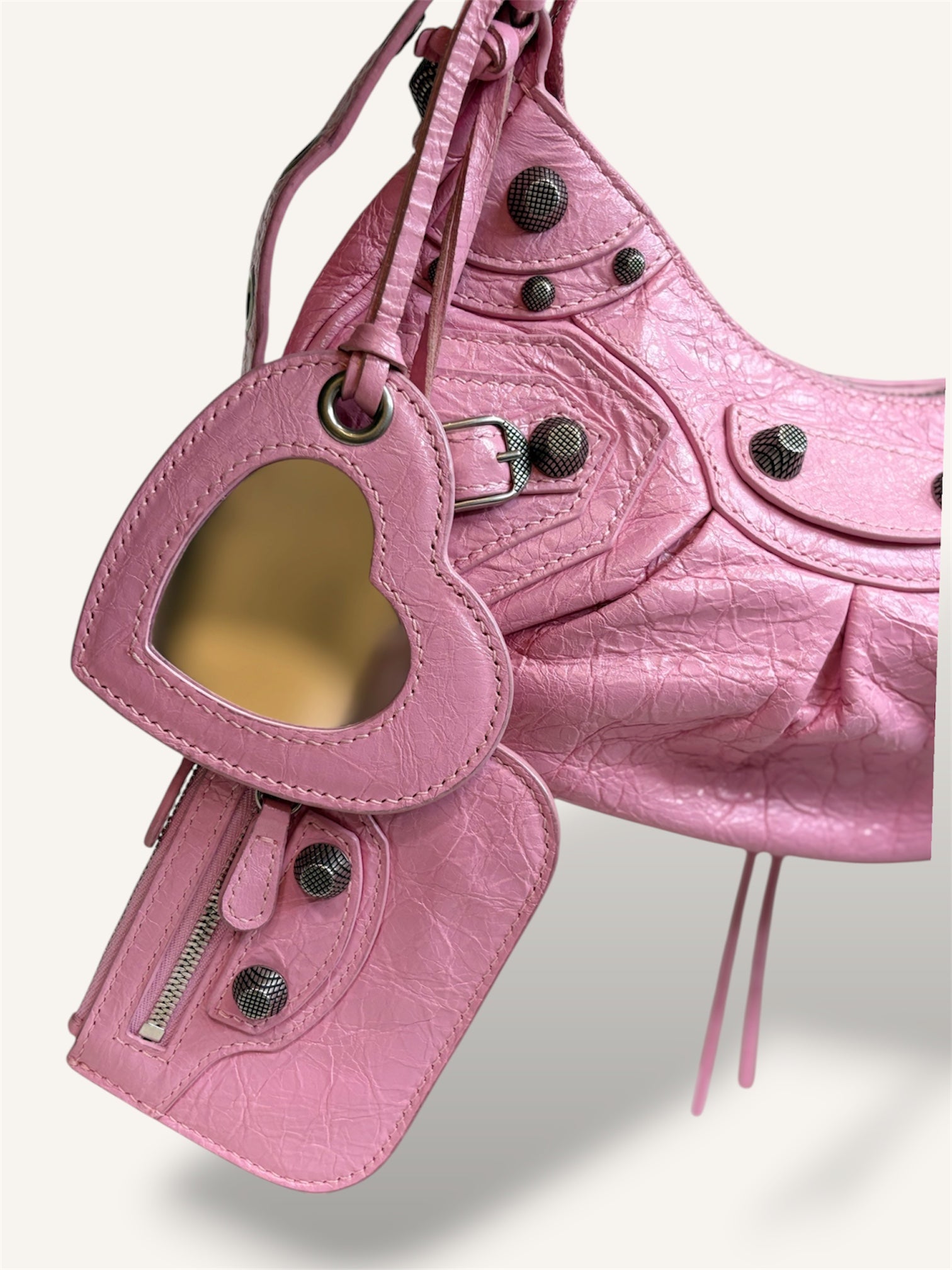 Le Cagole Mini Pink Aged-Silver Metal Studs