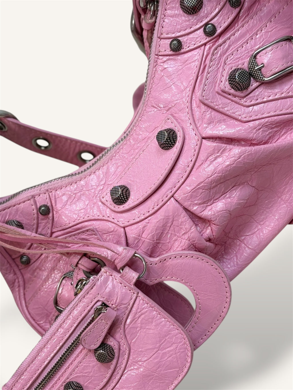 Le Cagole Mini Pink Aged-Silver Metal Studs