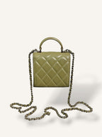 Green Lambskin Leather Mini Flap Top Handle Bag