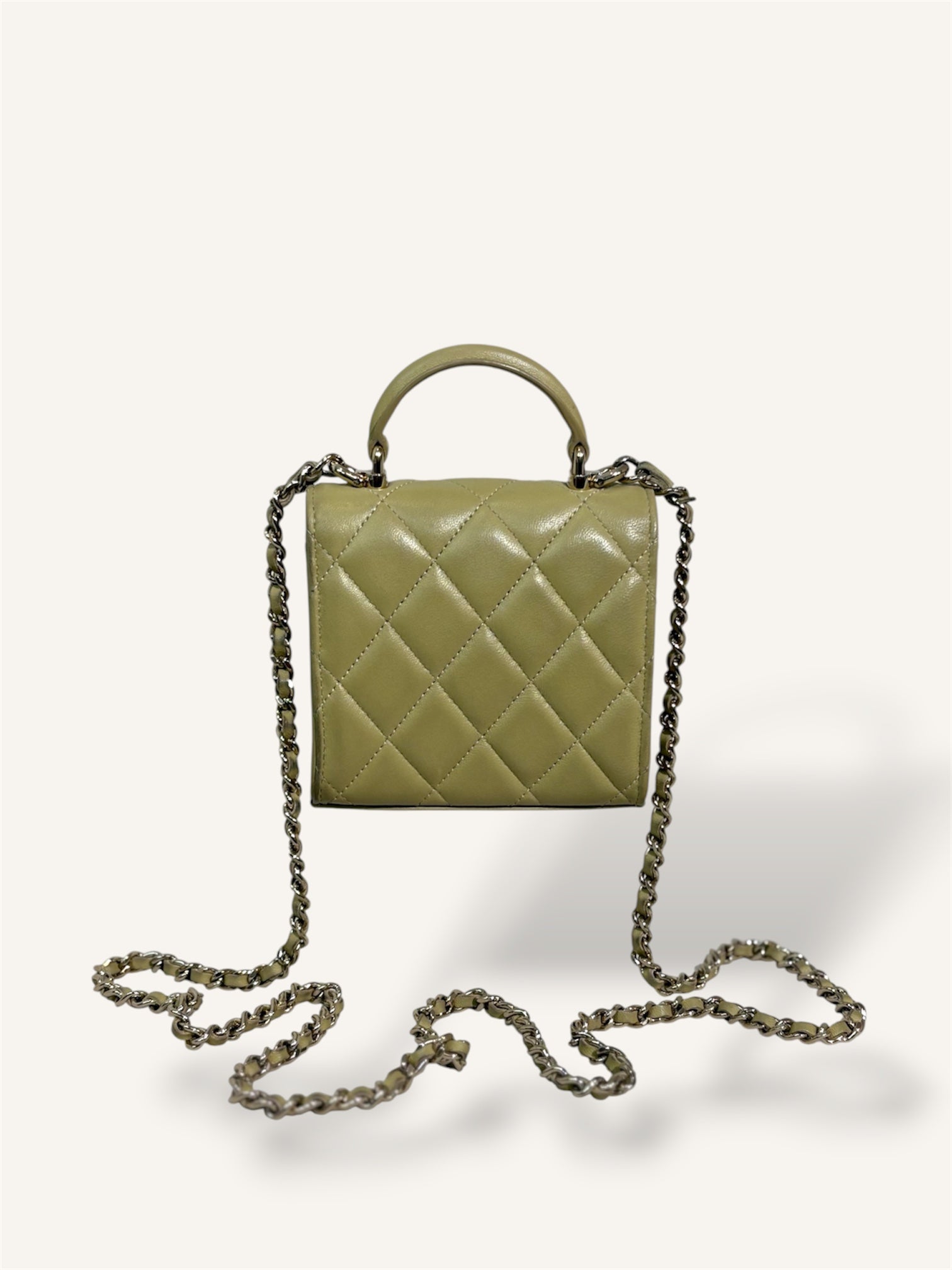 Green Lambskin Leather Mini Flap Top Handle Bag