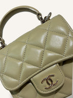 Green Lambskin Leather Mini Flap Top Handle Bag