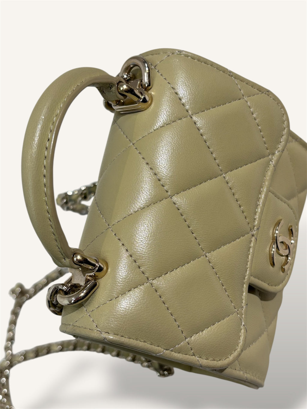 Green Lambskin Leather Mini Flap Top Handle Bag