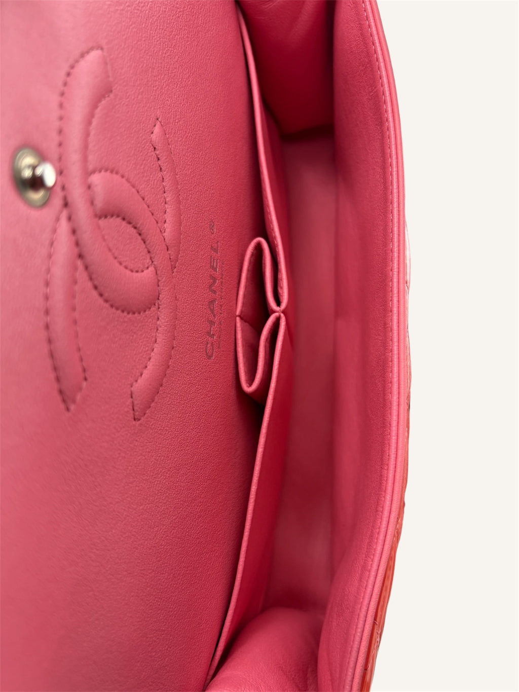 Classic Double Flap Medium Coral Orange Patent Leather