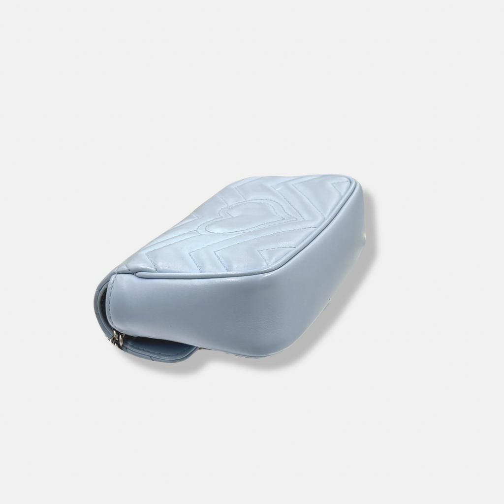 GG Marmont Mini Light Blue Palladium-Tone Hardware