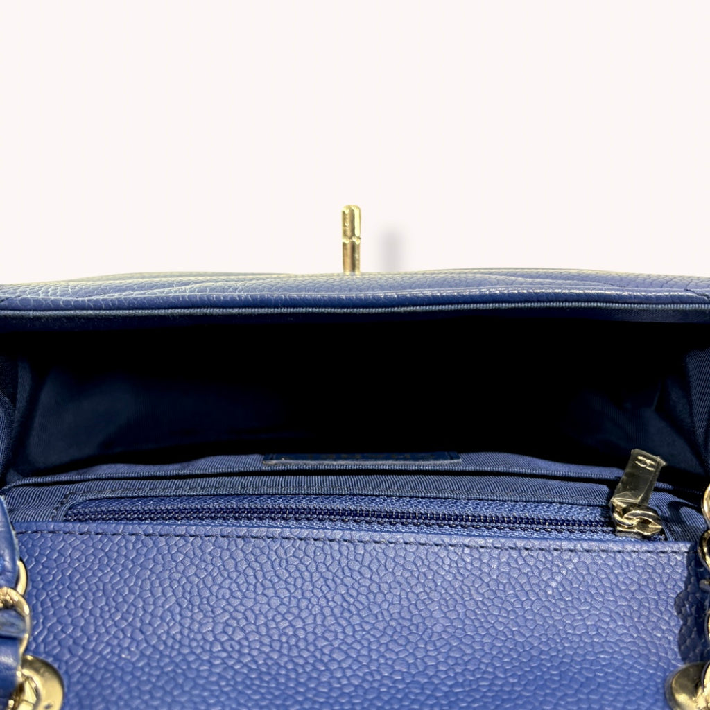 Blue Chevron Envelope Flap Caviar Mini Silver Hardware Series 24