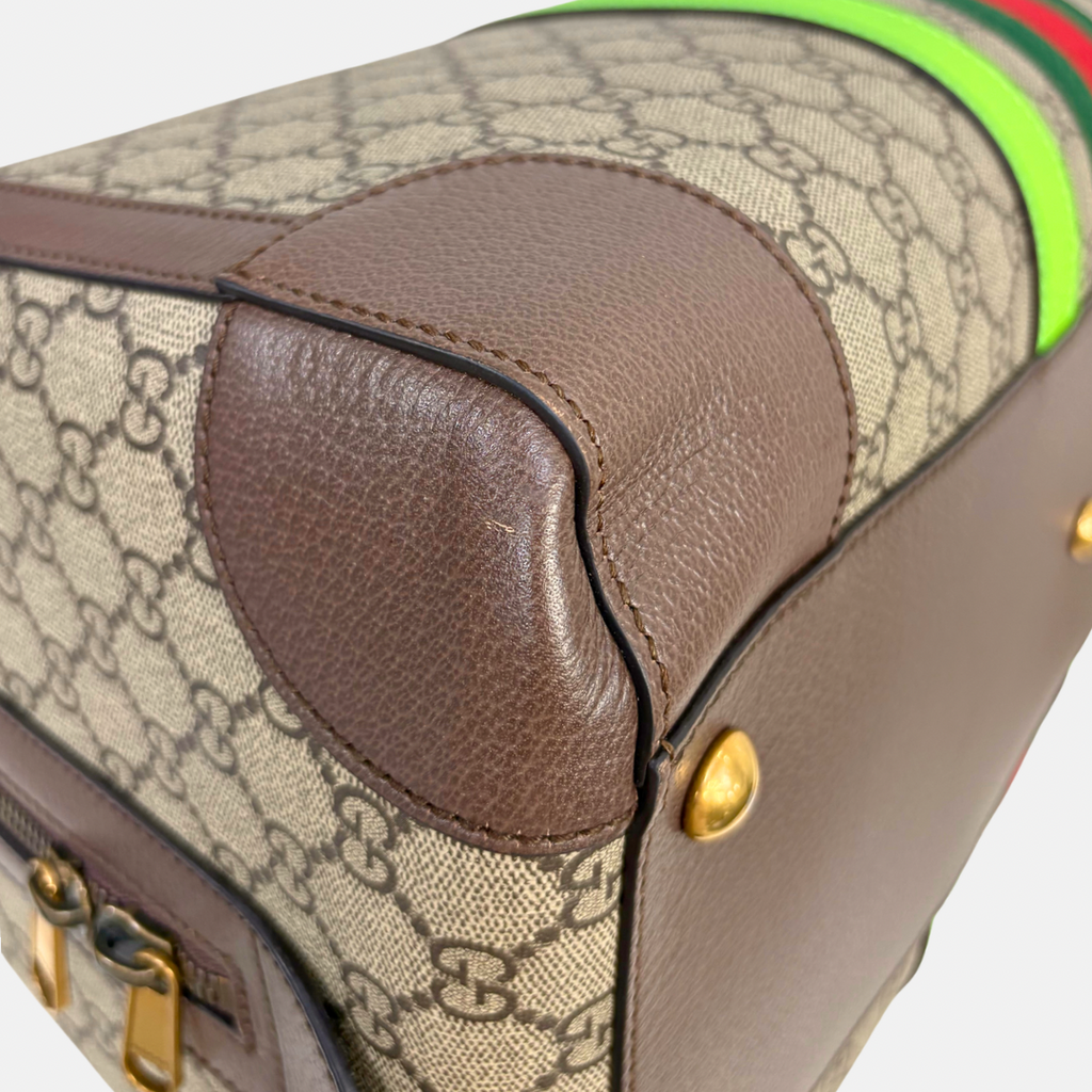 Savoy Duffle Bag GG Supreme Canvas Neon Green Gold Hardware