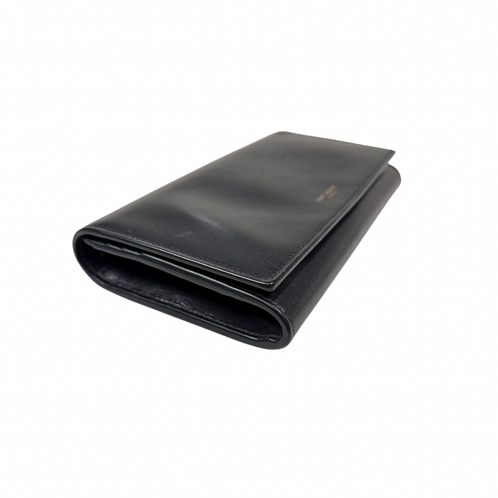 Long Bi-fold Wallet Black Smooth Leather