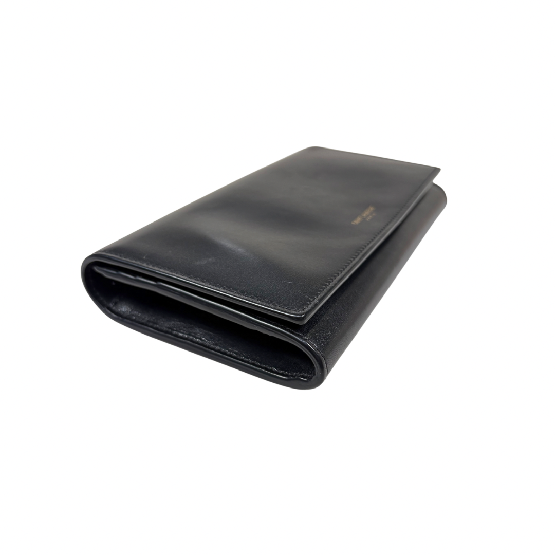 Long Bi-fold Wallet Black Smooth Leather