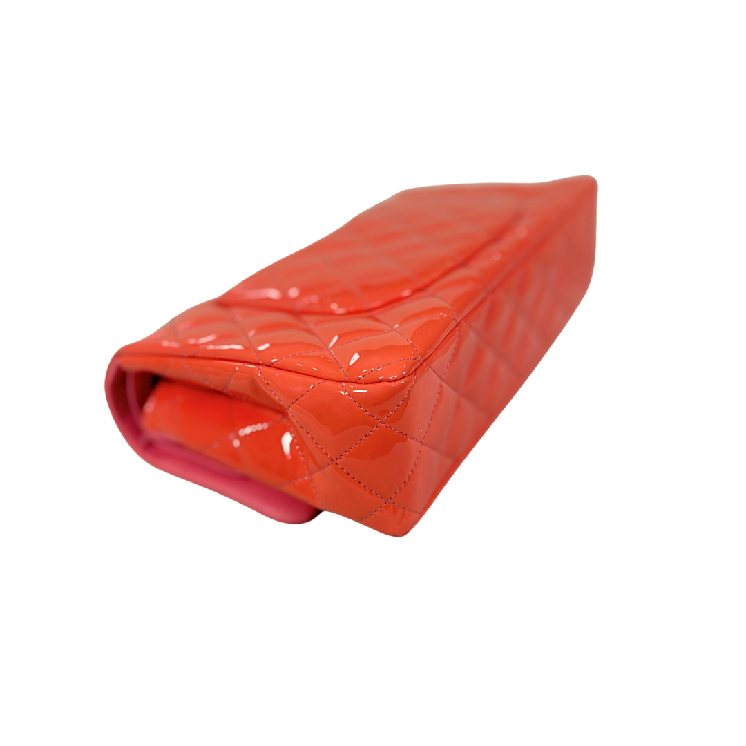 Classic Double Flap Medium Coral Orange Patent Leather Series 21