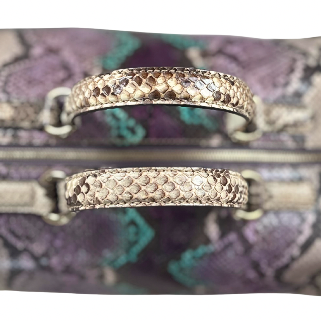 Boston Bag Beige/Purple Python Soho Leather Gold Hardware