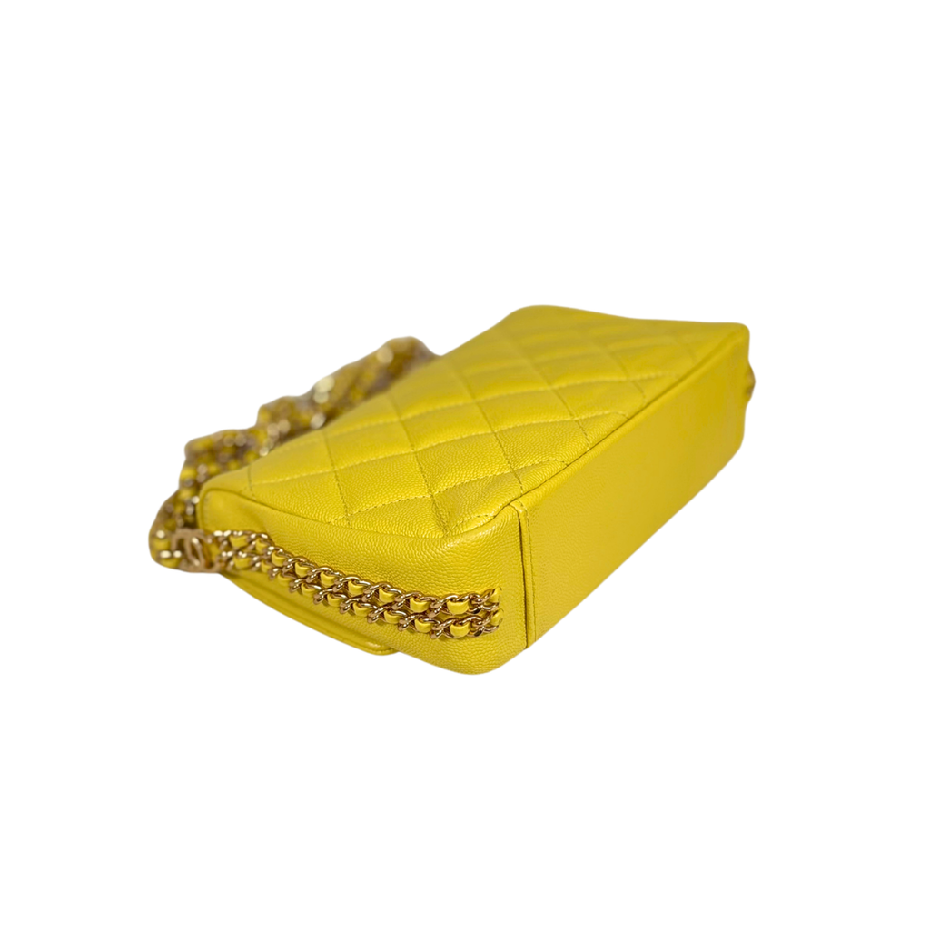 23C Collection Seasonal Flap Lemon Yellow Caviar Gold Hardware Microchip