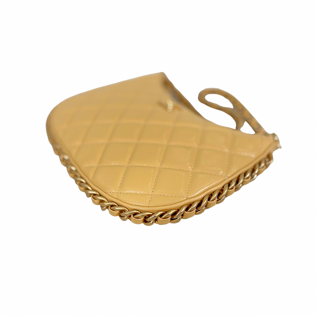 Hobo Bag Yellow Lambskin Leather Gold-Tone Hardware