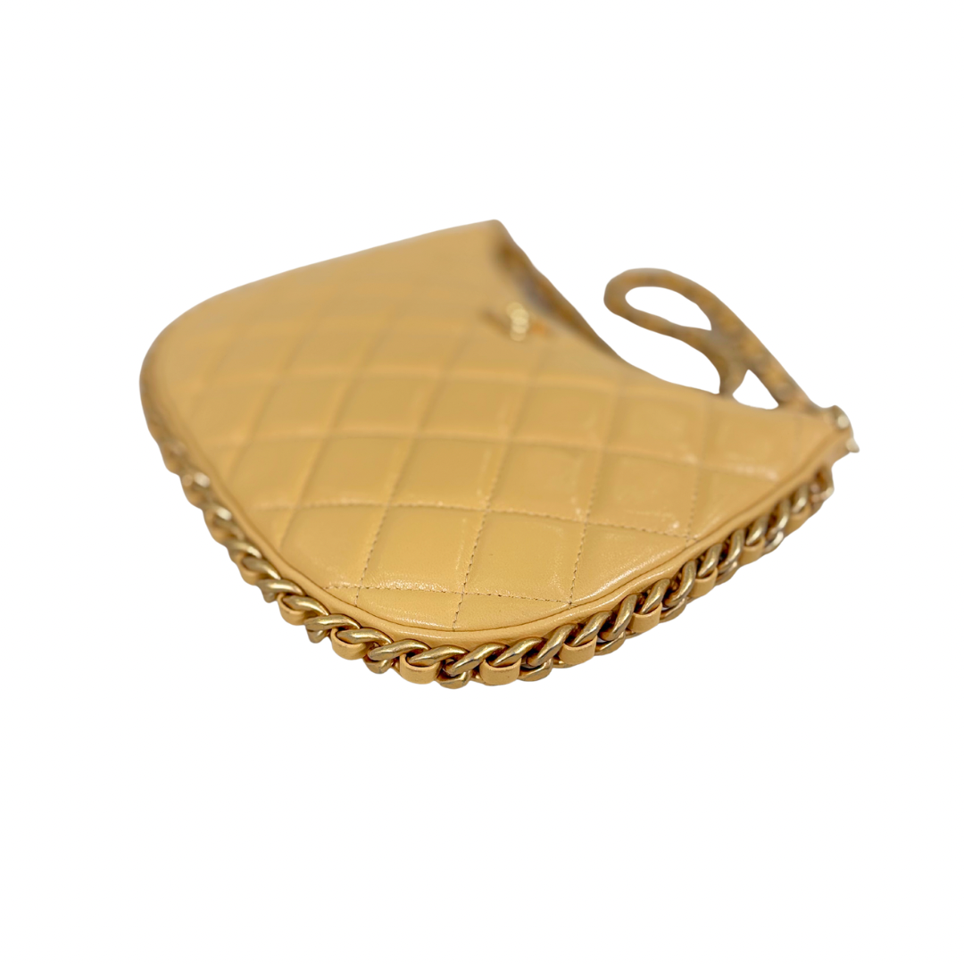 Hobo Bag Yellow Lambskin Leather Gold-Tone Hardware