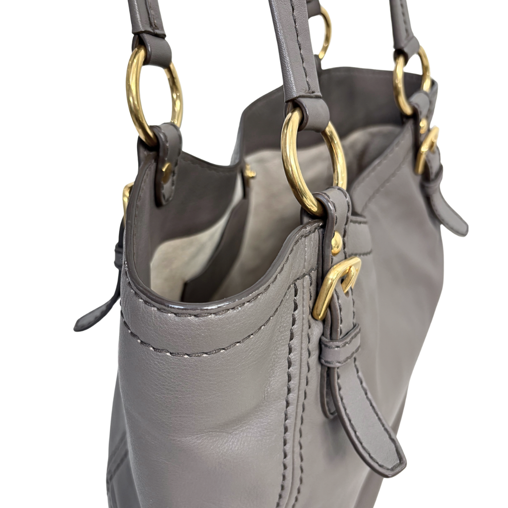 Signature Hobo Bag Vitello Daino Leather Grey Gold Hardware