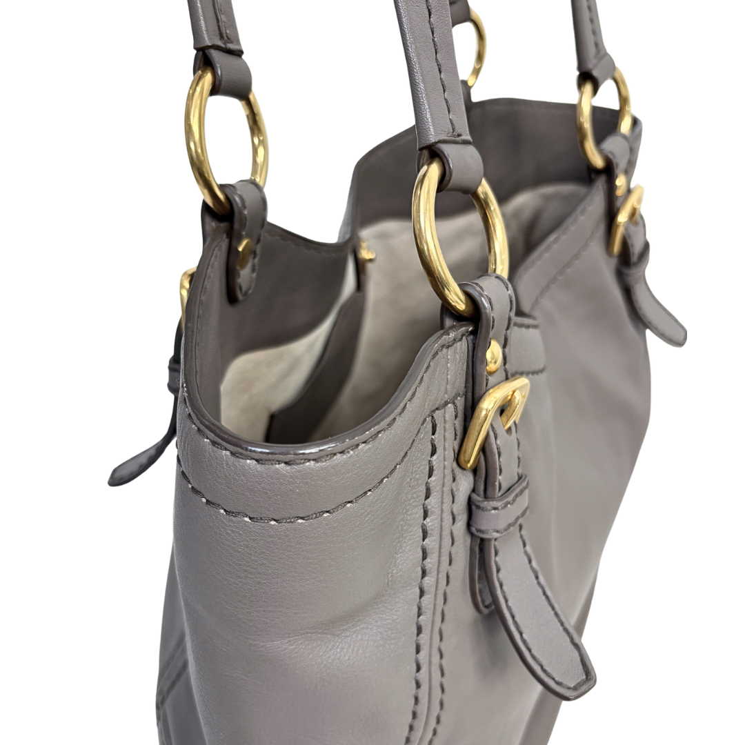 Signature Hobo Bag Vitello Daino Leather Grey Gold Hardware