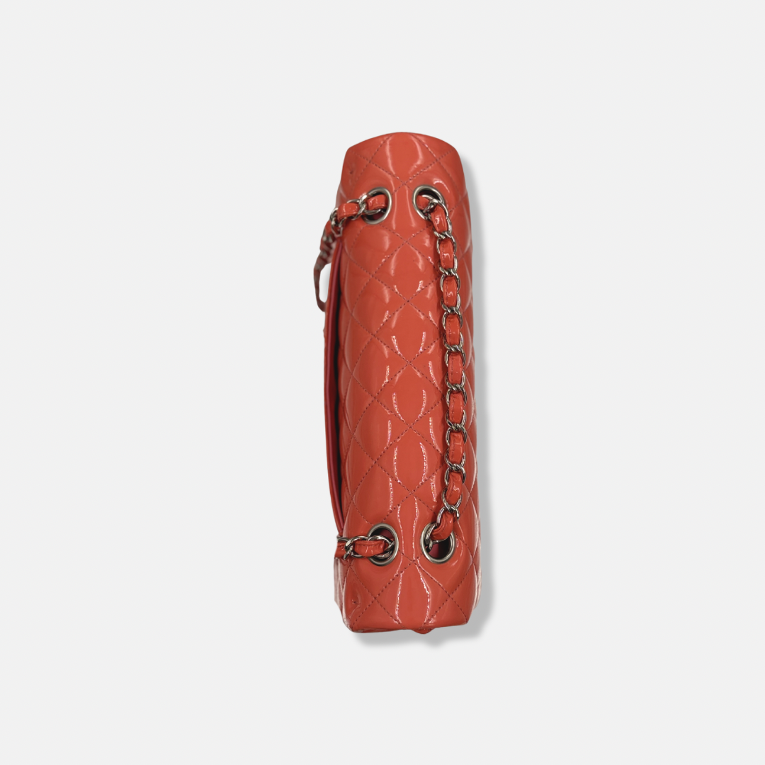 Classic Double Flap Medium Coral Orange Patent Leather