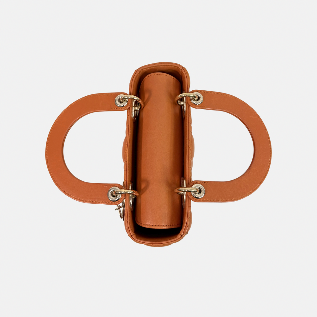 Lady Dior Small Orange Cannage Lambskin Leather ABC Strap Gold Hardware