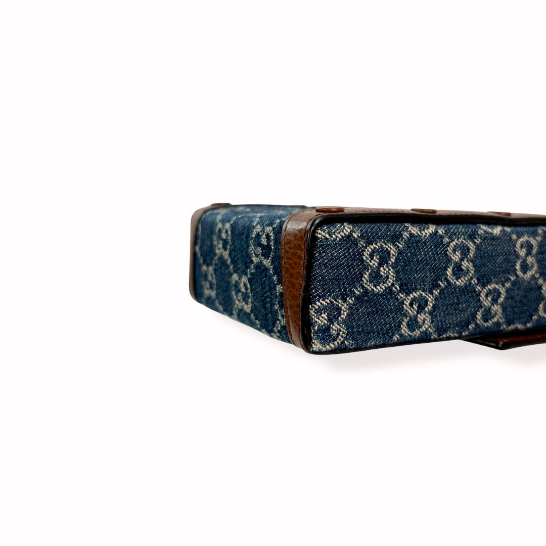 Horsebit GG Denim 1955 Mini Brown Leather Trim