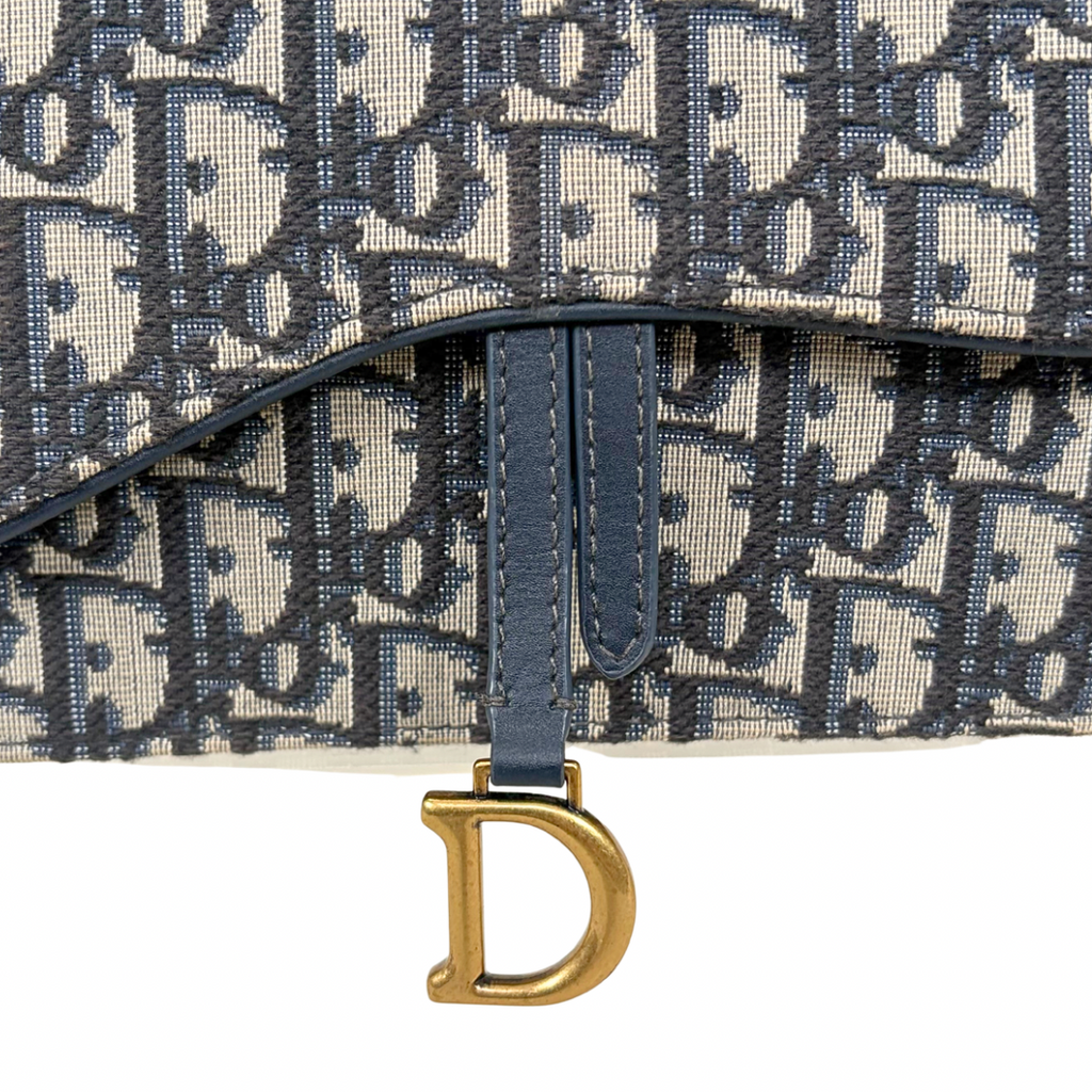 Saddle Pouch Wallet On Chain Medium Blue Oblique Jacquard Gold-Finish Hardware