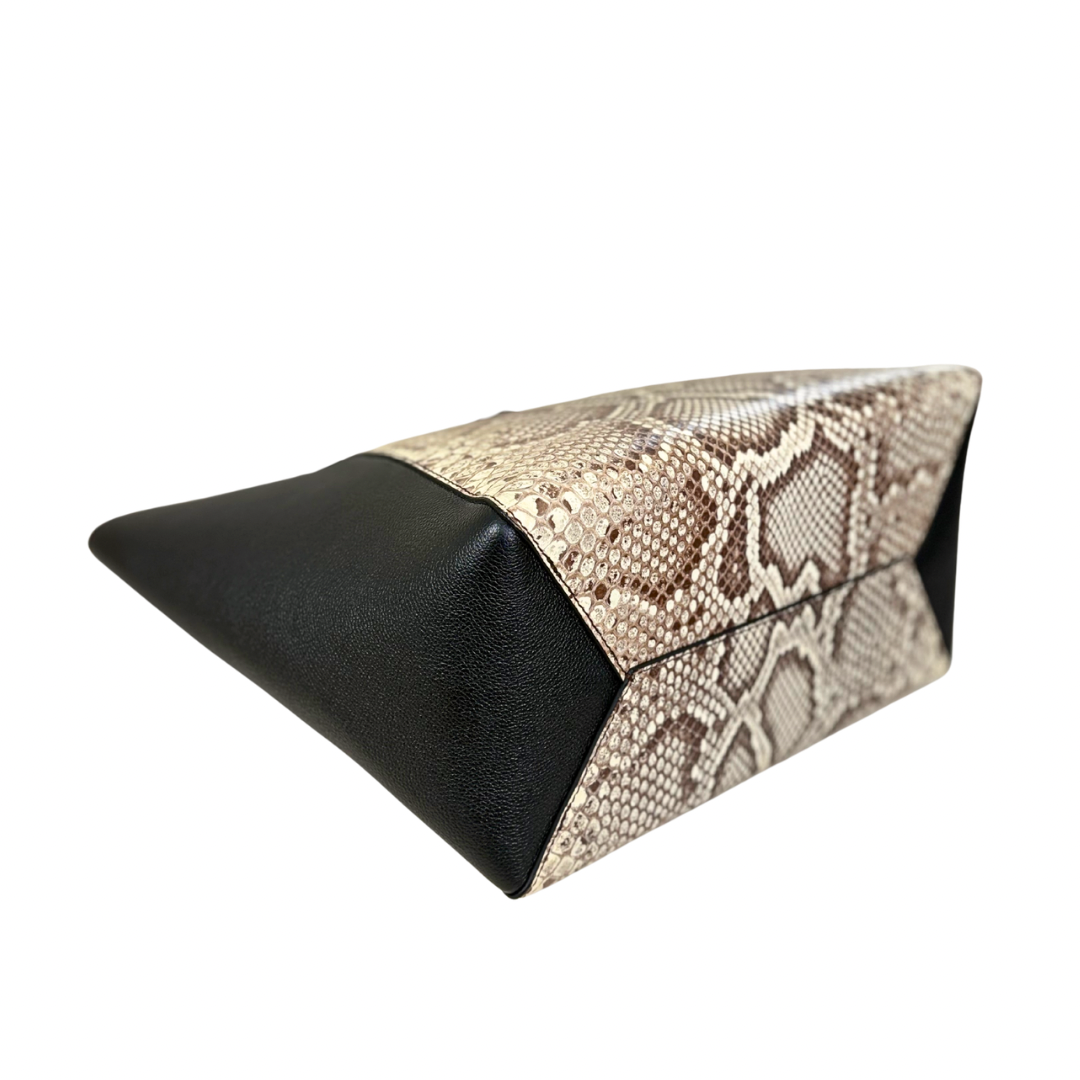 Lock Me Tote Bag Black Python Leather Silver Hardware