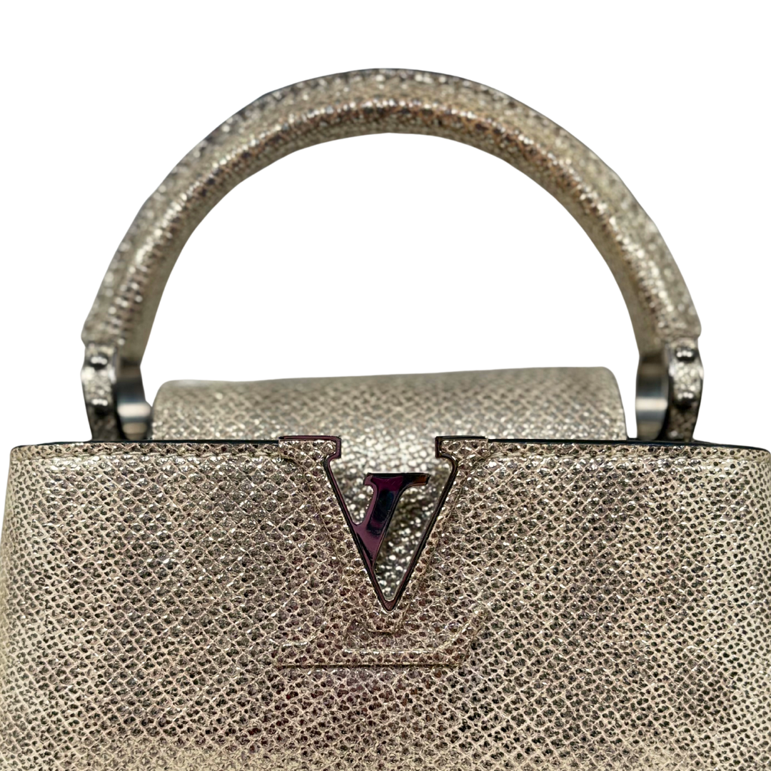Lizard Capucines Metallic Gold Mini Bag  Silver Hardware