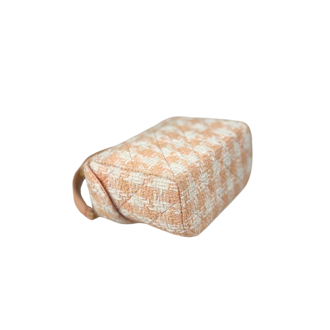 Tweed Mini Square Flap Bag Light Orange Ecru Gold Hardware