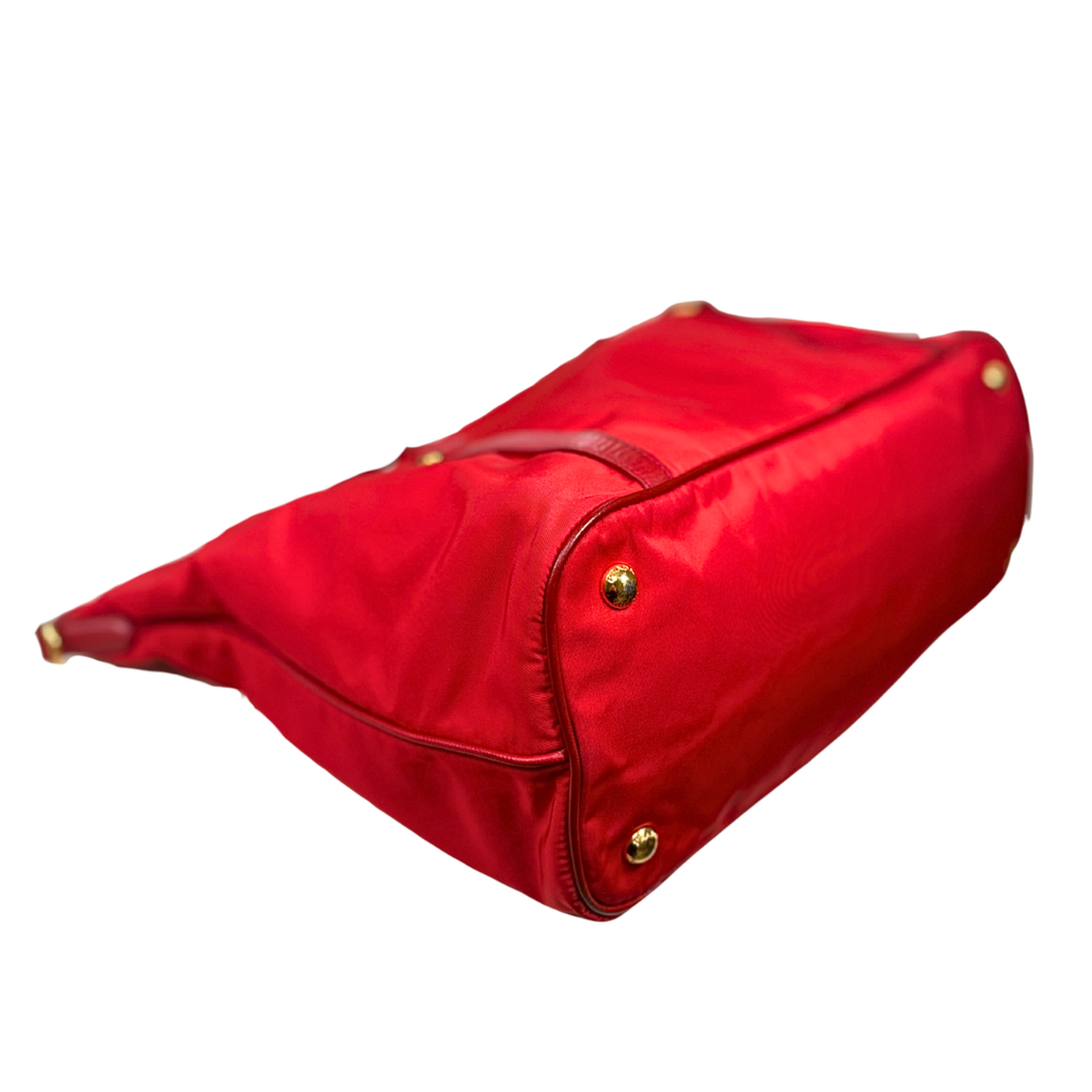 Tessuto Tote Red Saffiano Leather Gold Hardware