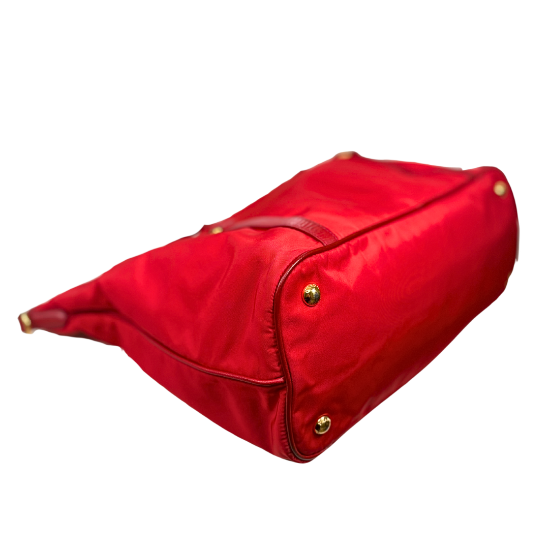 Tessuto Tote Red Saffiano Leather Gold Hardware