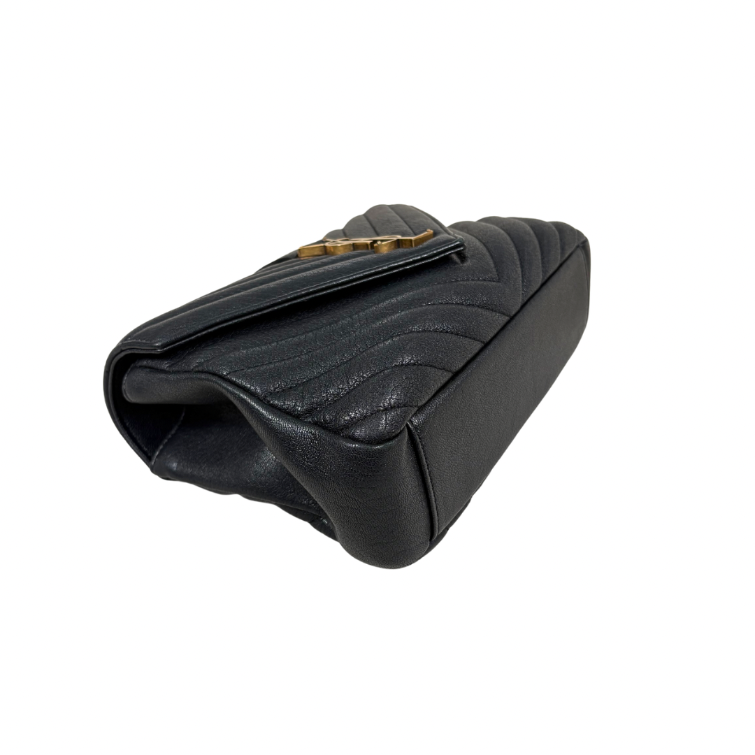 College Bag Black Calfskin Leather Gold Hardware