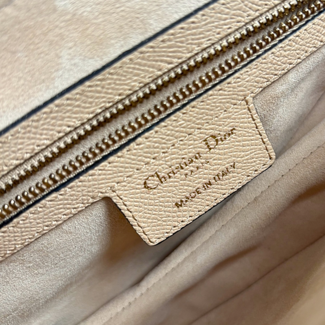 Saddle Bag Medium Beige Grained Calfskin Leather Gold Hardware
