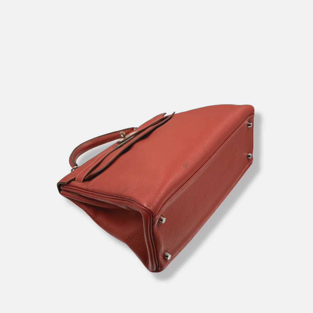 Kelly 32 Handbag Taurillion Clemence Orange Palladium Hardware