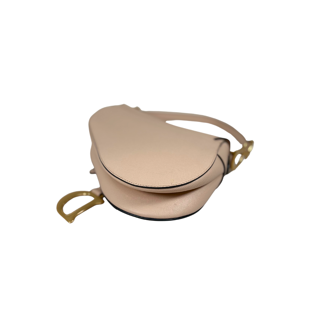 Saddle Bag Medium Beige Grained Calfskin Leather Gold Hardware