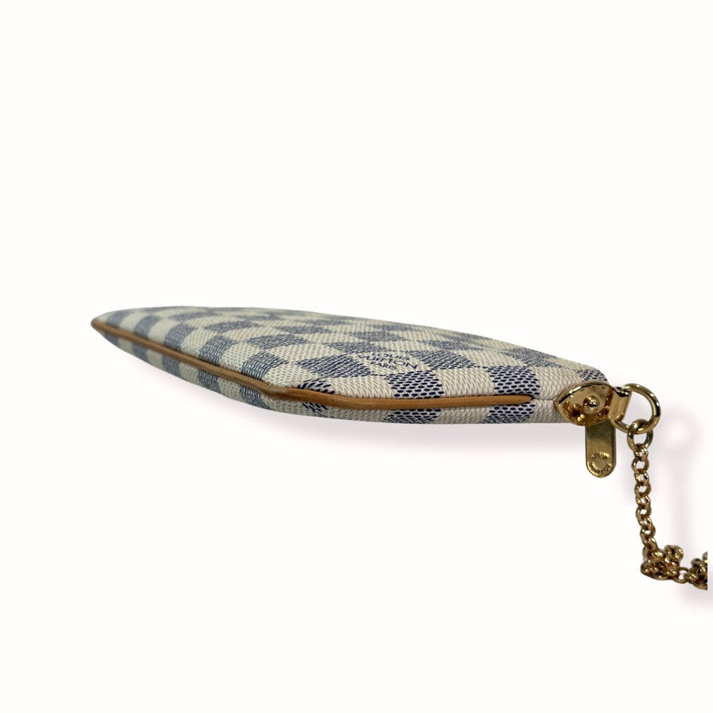 Damier Azur Pochette Milla MM White Gold Hardware
