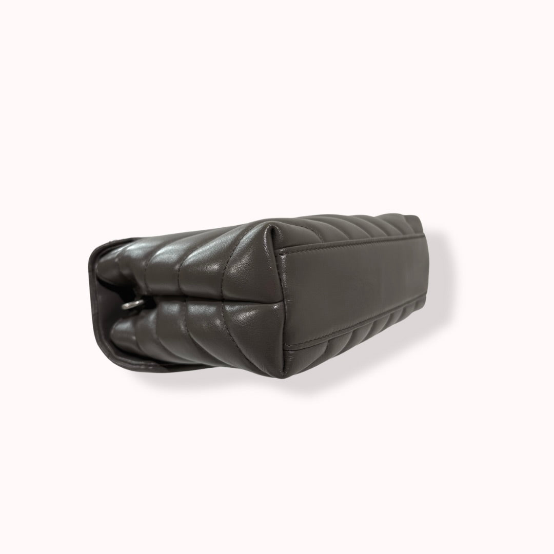 Grey Chevron Quilted Leather Toy LouLou Silver Hardware
