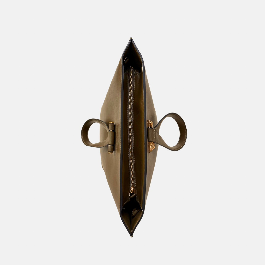 Virtus Bucket Shopper Bag Olive Brown Gold Hardware